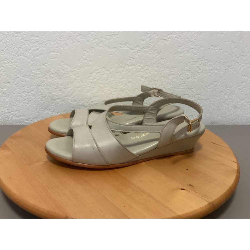 SAS Tripad Comfort Sandals Womens 8 Narrow Chalk Leather Slingback Wedge MadeUSA